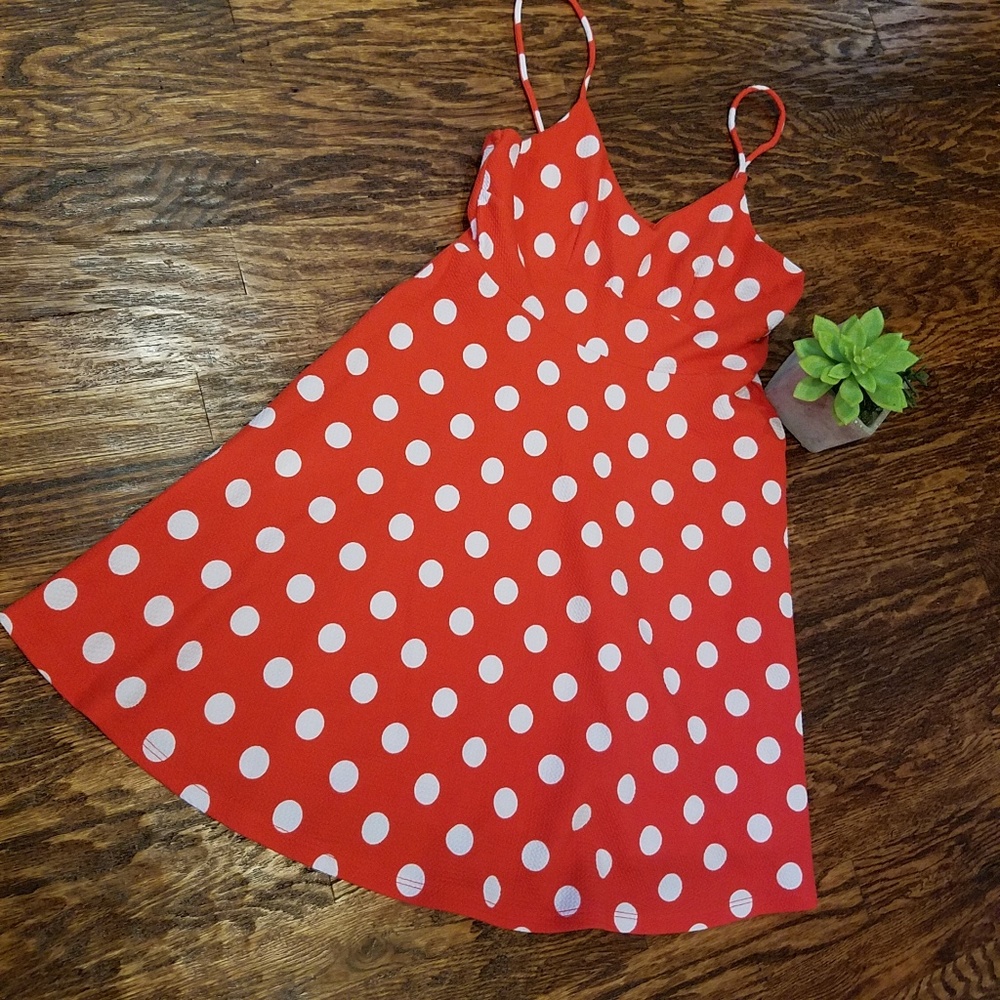 TIMING Orange and White Polka Dot Sundress